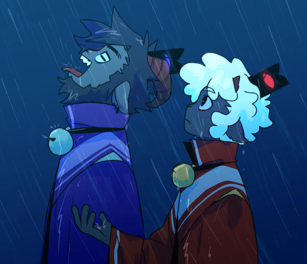 Lamb n Goat under rain